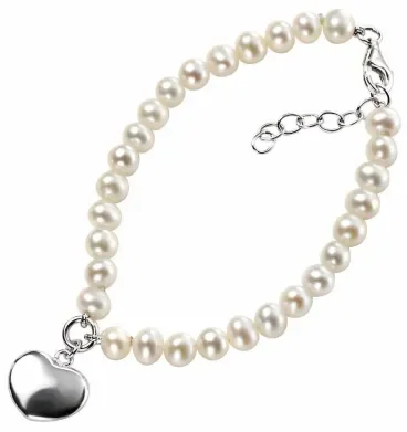 Bracelet coeur et perle d'eau douce en argent 925/1000