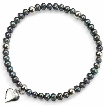 Bracelet perle d'eau douce et coeur en argent 925/1000