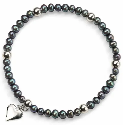 Bracelet perle d'eau douce et coeur en argent 925/1000