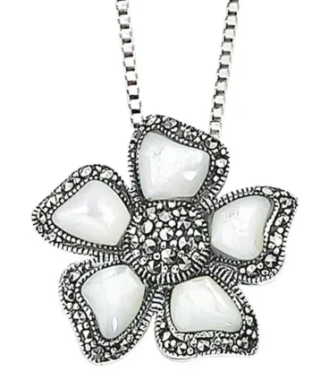 Collier fleur marcassite en argent 925/1000