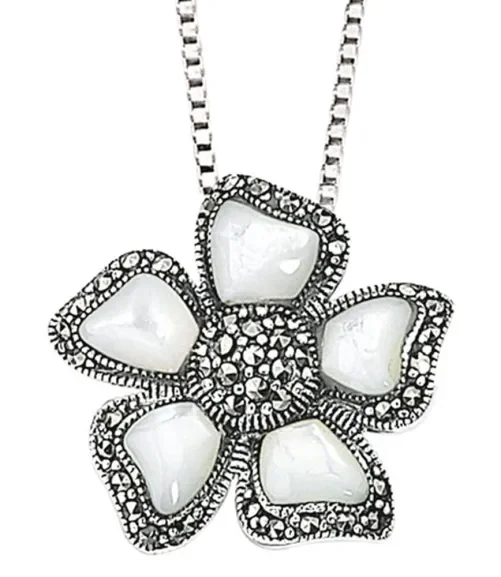 Collier fleur marcassite en argent 925/1000