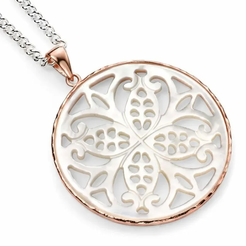 Collier femme  lueur irisée  - pendentif rond en nacre véritable et argent 925
