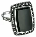 Bague art déco  nuit scintillante  en argent 925, onyx et marcassites