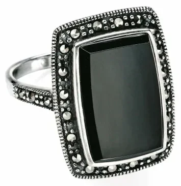 Mon-bijou - D3263 - Bague onyx et marcassite en argent 925/1000