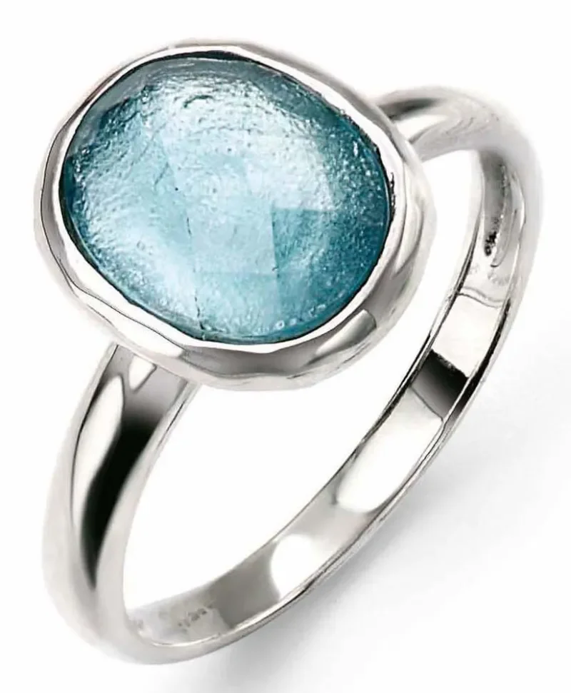 Bague  aura  argent massif 925 cabochon de verre design