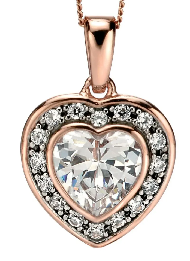 Collier  aurore rosée  - solitaire zirconium sur argent 925 plaqué or rose