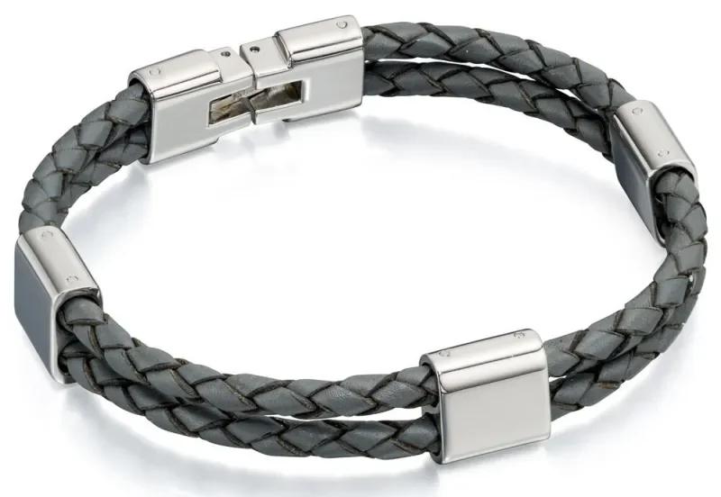 Bracelet homme force - acier inoxydable et cuir véritable
