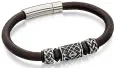 Bracelet homme kronos acier et cuir noir tressé