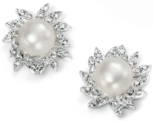 Boucles d oreilles éclat divin - perle et zirconium en argent 925