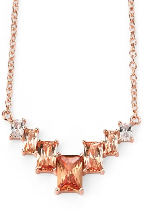 Mon-bijou - D3921 - Collier tendance plaqué Or rose et zirconium champagne en argent 925/1000