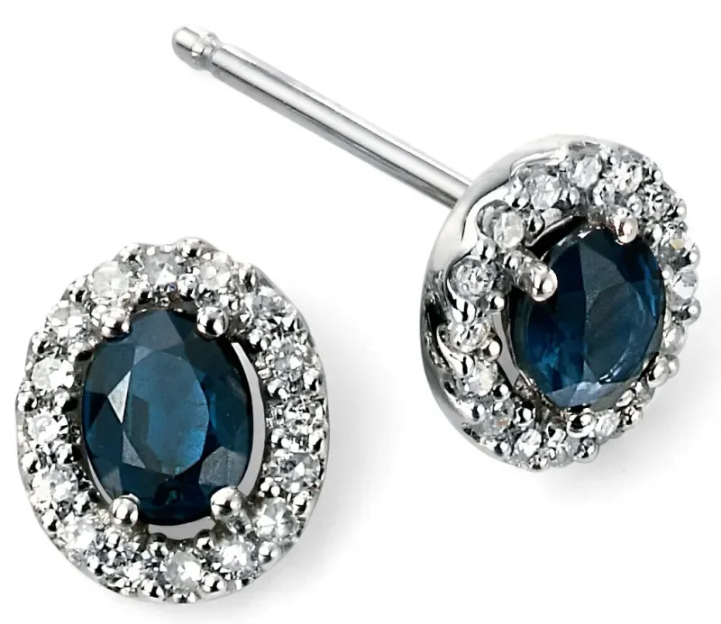 Boucles d oreilles saphir bleu royal et diamants - or jaune 9 carats