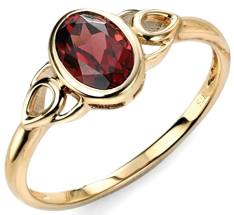 Bague solitaire or jaune 9 carats et grenat rouge intense