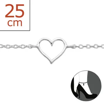 Mon-bijou - H3748 - Chaîne cheville coeur en argent 925/1000