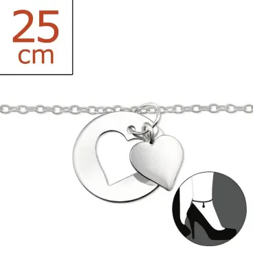 Mon-bijou - H1605z - Chaîne cheville coeur en argent 925/1000