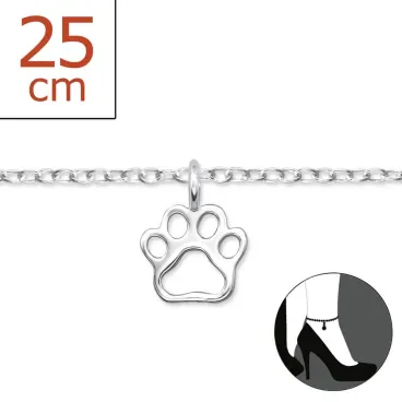 Mon-bijou - H6084z - Chaîne cheville patte chat en argent 925/1000