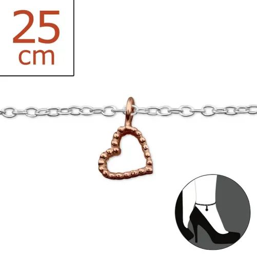 Mon-bijou - H6158r - Chaîne cheville coeur en argent 925/1000