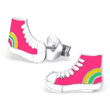Boucle d'oreille basket arc en ciel en argent
