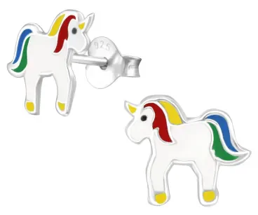 Mon-bijou - H34014 - Boucle d'oreille licorne arc en ciel en argent 925/1000
