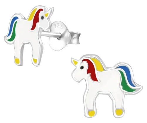 Mon-bijou - H34014 - Boucle d'oreille licorne arc en ciel en argent 925/1000