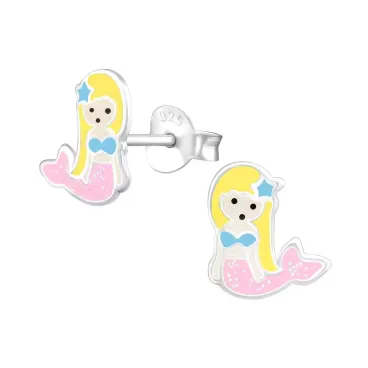 Mon-bijou - H34015 - Boucle d'oreille sirène rose en argent 925/1000