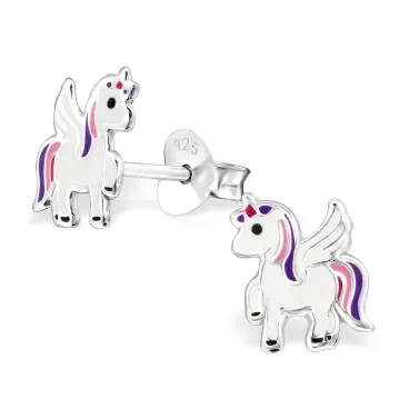 Mon-bijou - H30567 - Boucle d'oreille licorne ailé en argent 925/1000