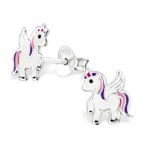 Mon-bijou - H30567 - Boucle d'oreille licorne ailé en argent 925/1000