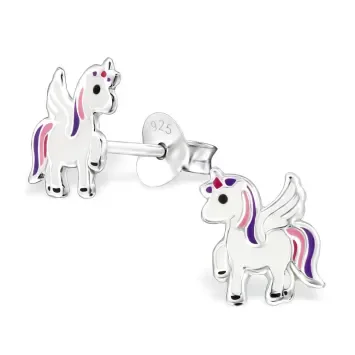 Mon-bijou - H30567 - Boucle d'oreille licorne ailé en argent 925/1000