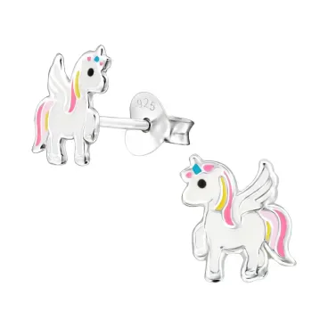Mon-bijou - H33589 - Boucle d'oreille licorne ailé en argent 925/1000