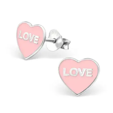 Mon-bijou - H16961 - Boucle d'oreille rose love en argent 925/1000