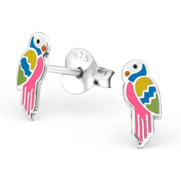 Mon-bijou - H37246 - Boucle d'oreille perroquet rose en argent 925/1000