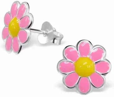 Mon-bijou - H15181 - Boucle d'oreille fleur couleur rose en argent 925/1000