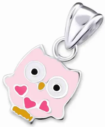 Mon-bijou - H18705 - Collier hibou au 3 petits cœurs en argent 925/1000