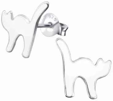 Mon-bijou - H19086 - Boucle d'oreille chat blanc en argent 925/1000