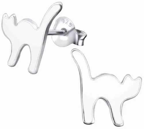 Mon-bijou - H19086 - Boucle d'oreille chat blanc en argent 925/1000