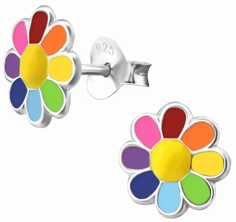 Boucles d oreilles fleur de cristal multicolore - argent 925
