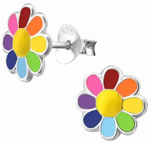 Mon-bijou - H20765 - Boucle d'oreille fleur multicolore en argent 925/1000