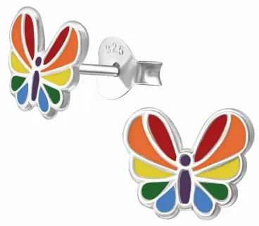 Mon-bijou - H33587 - Boucle d'oreille papillon multicolore en argent 925/1000