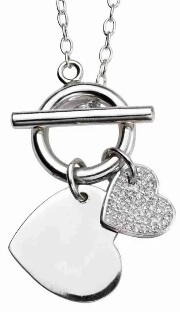 Mon-bijou - D4086 - Collier chic double cœur en argent 925/1000