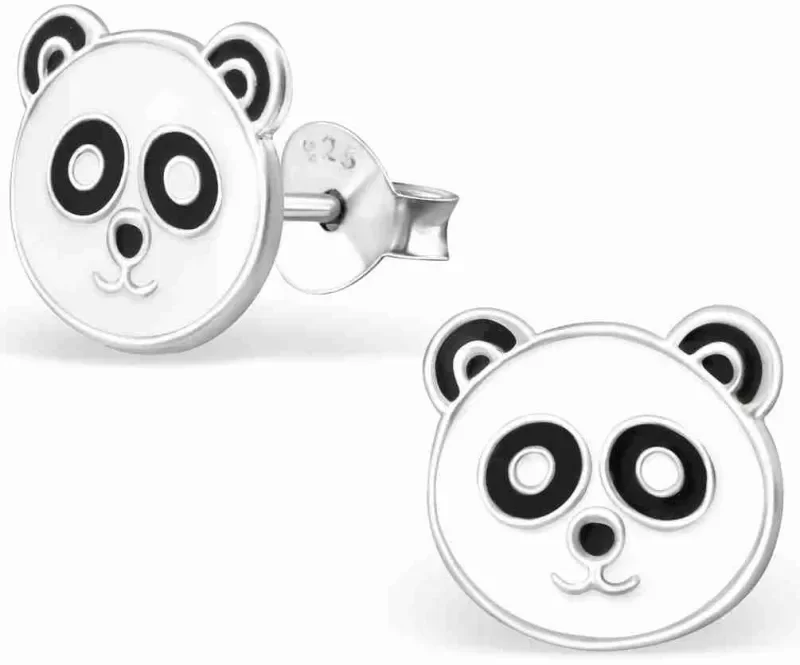 Clous d oreilles panda  kawaii  - argent 925 - pour enfant