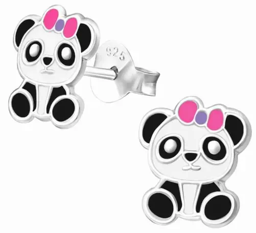 Mon-bijou - H19638 - Boucle d'oreille panda en argent 925/1000