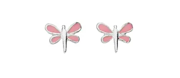 Boucle d'oreille Libellule rose en argent 925/1000