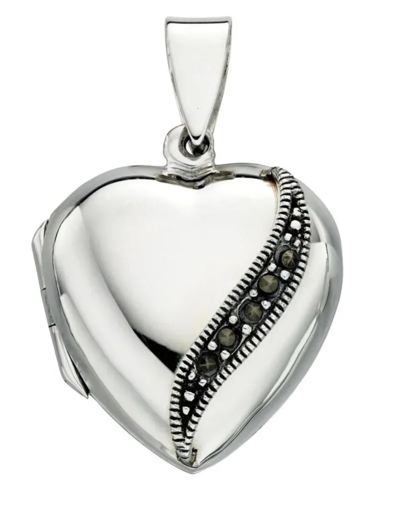 Collier cœur vintage art déco en argent 925 marcasites