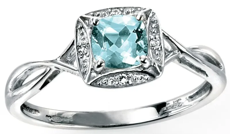 Bague aigue-marine et diamants en or 9 carats - lagon azur