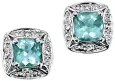 Boucles d oreilles aigue-marine céleste et diamants - or blanc 9 carats