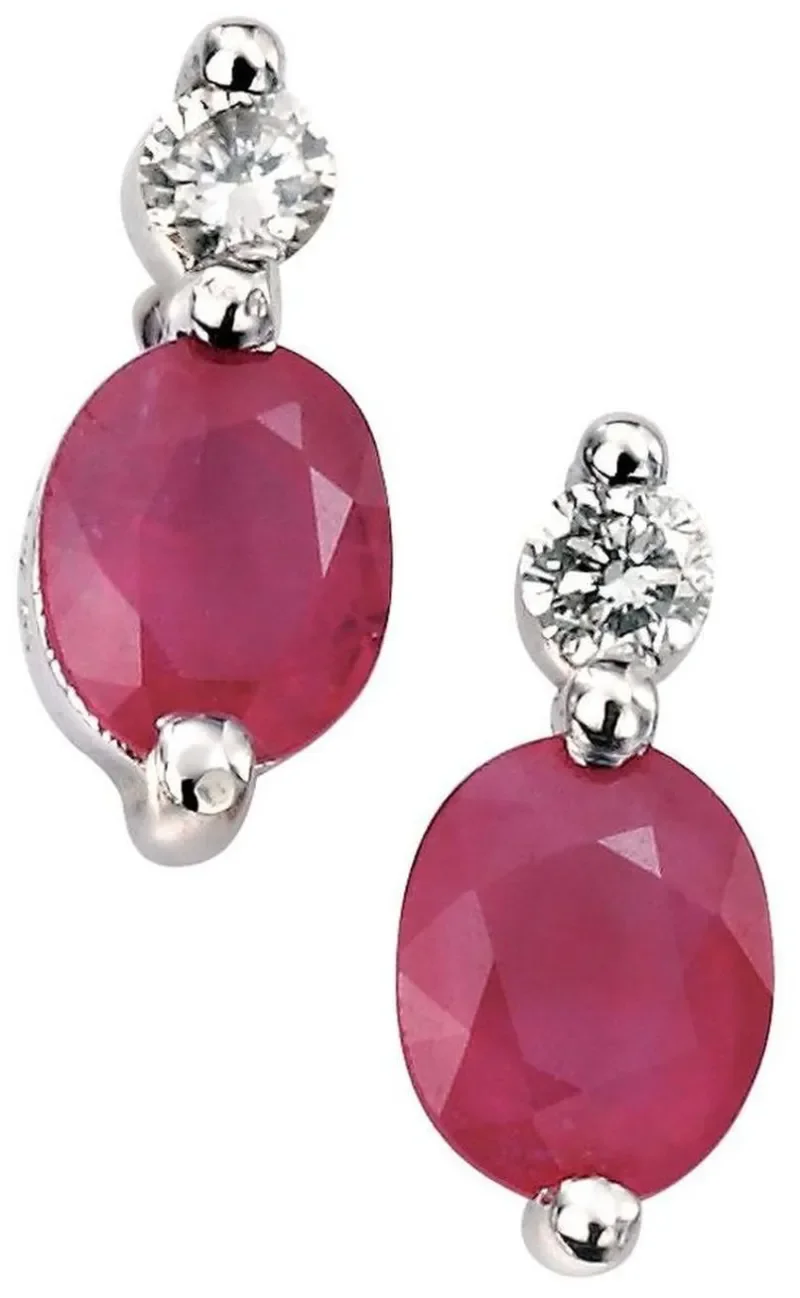 Boucles d oreilles boucles éclat divin - rubis et diamants, or blanc 9 carats