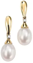 Boucles d oreilles  éclat de nacre  perle de culture, diamant et or jaune 9 carats