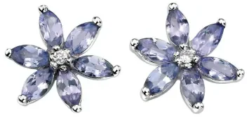 Boucle d'oreille tanzanite et diamant en Or blanc 375/1000
