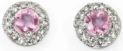 Boucle d'oreille diamant et saphir rose en or blanc 375/1000