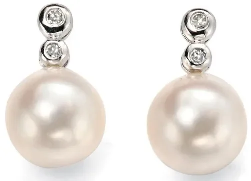 Boucle d'oreille perle et diamant en Or blanc 375/1000