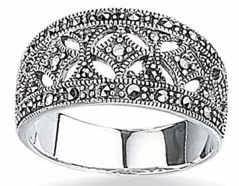 Bague argent 925 marcassite  éclat vintage  - style art déco